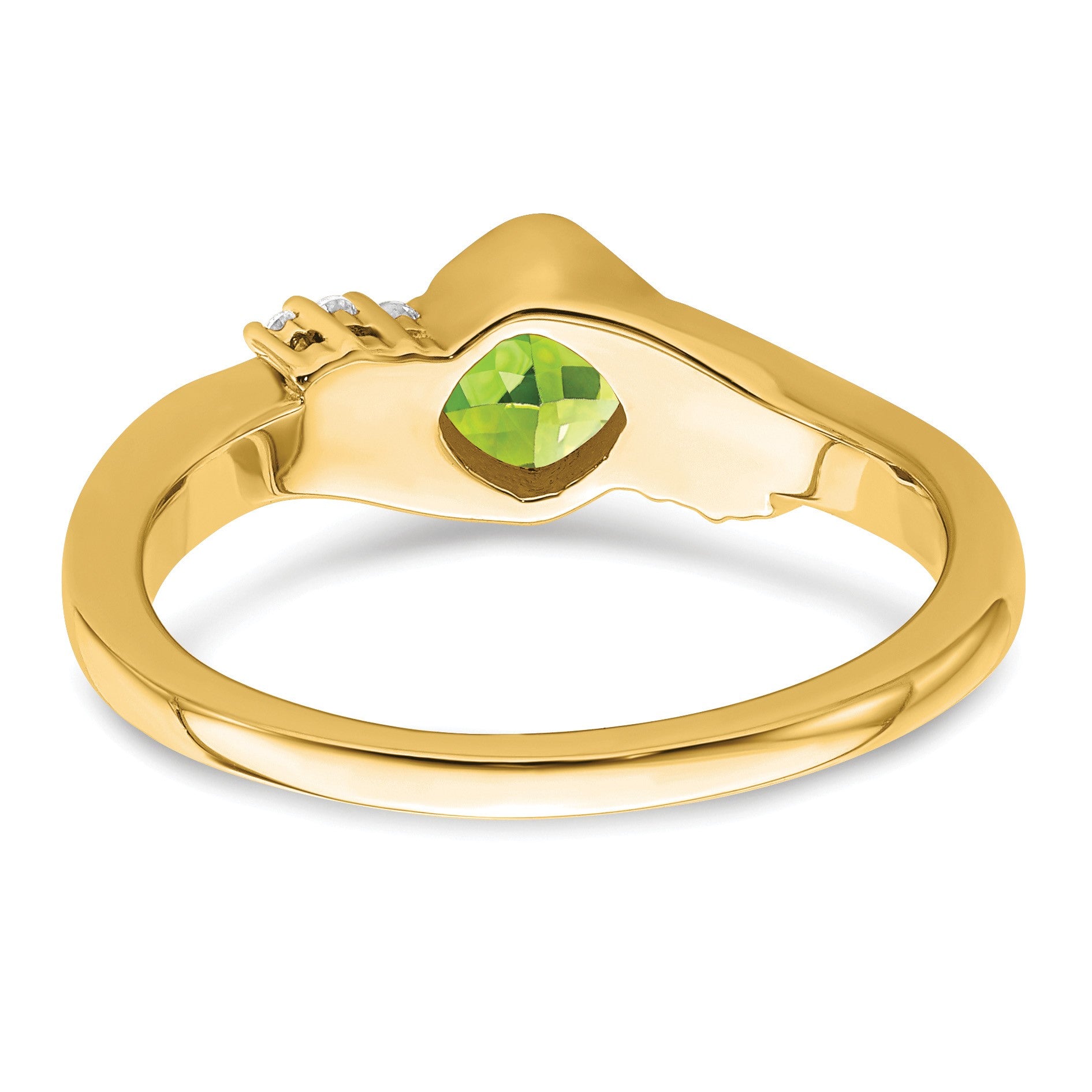 14k 5mm Cushion Peridot and 1/20 carat Diamond Ring