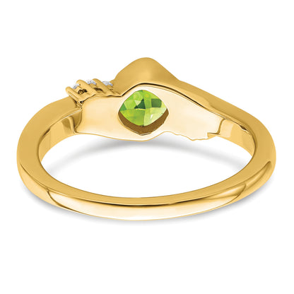 14k 5mm Cushion Peridot and 1/20 carat Diamond Ring