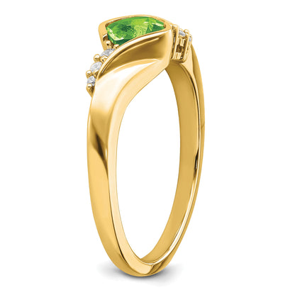 14k 5mm Cushion Peridot and 1/20 carat Diamond Ring