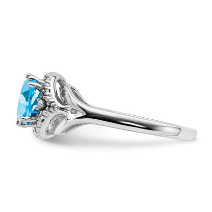 14k White Gold 7mm Cushion Blue Topaz and Diamond Ring