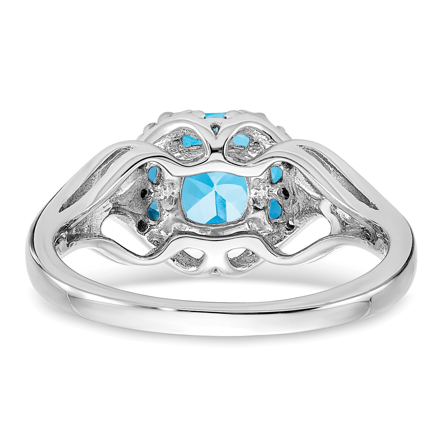 14k White Gold 7mm Cushion Blue Topaz and Diamond Ring