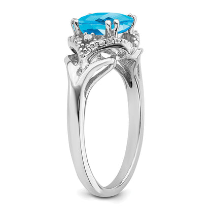 14k White Gold 7mm Cushion Blue Topaz and Diamond Ring
