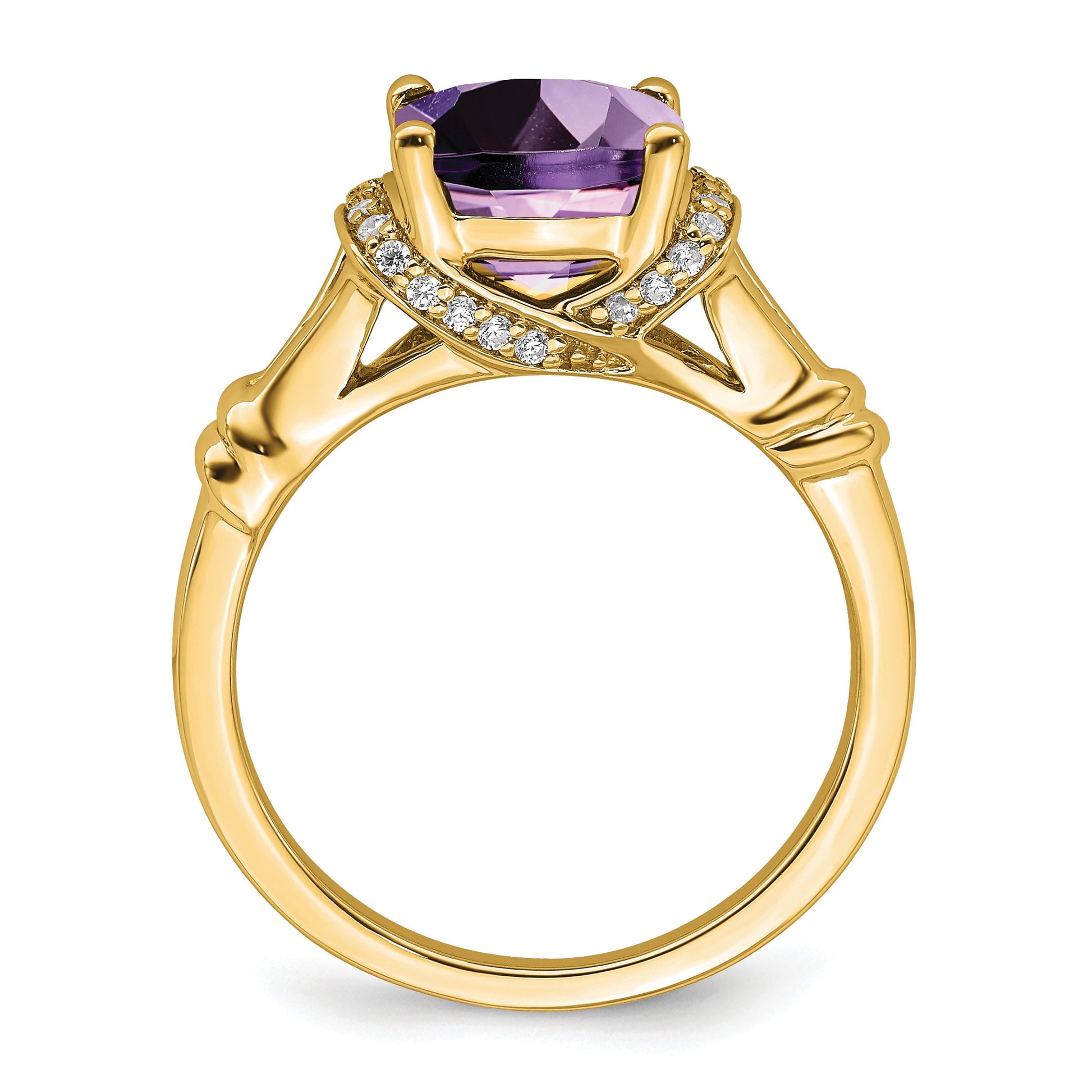 14k 8mm Cushion Amethyst and 1/8 carat Diamond Ring
