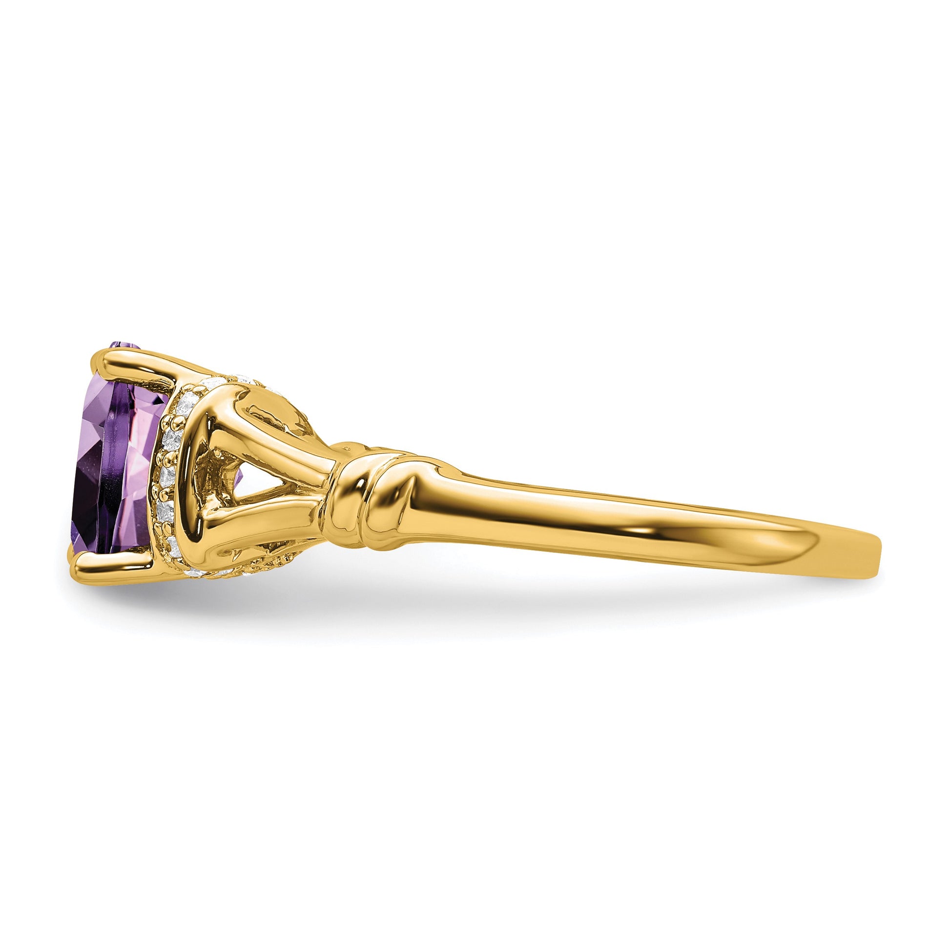 14k 8mm Cushion Amethyst and 1/8 carat Diamond Ring