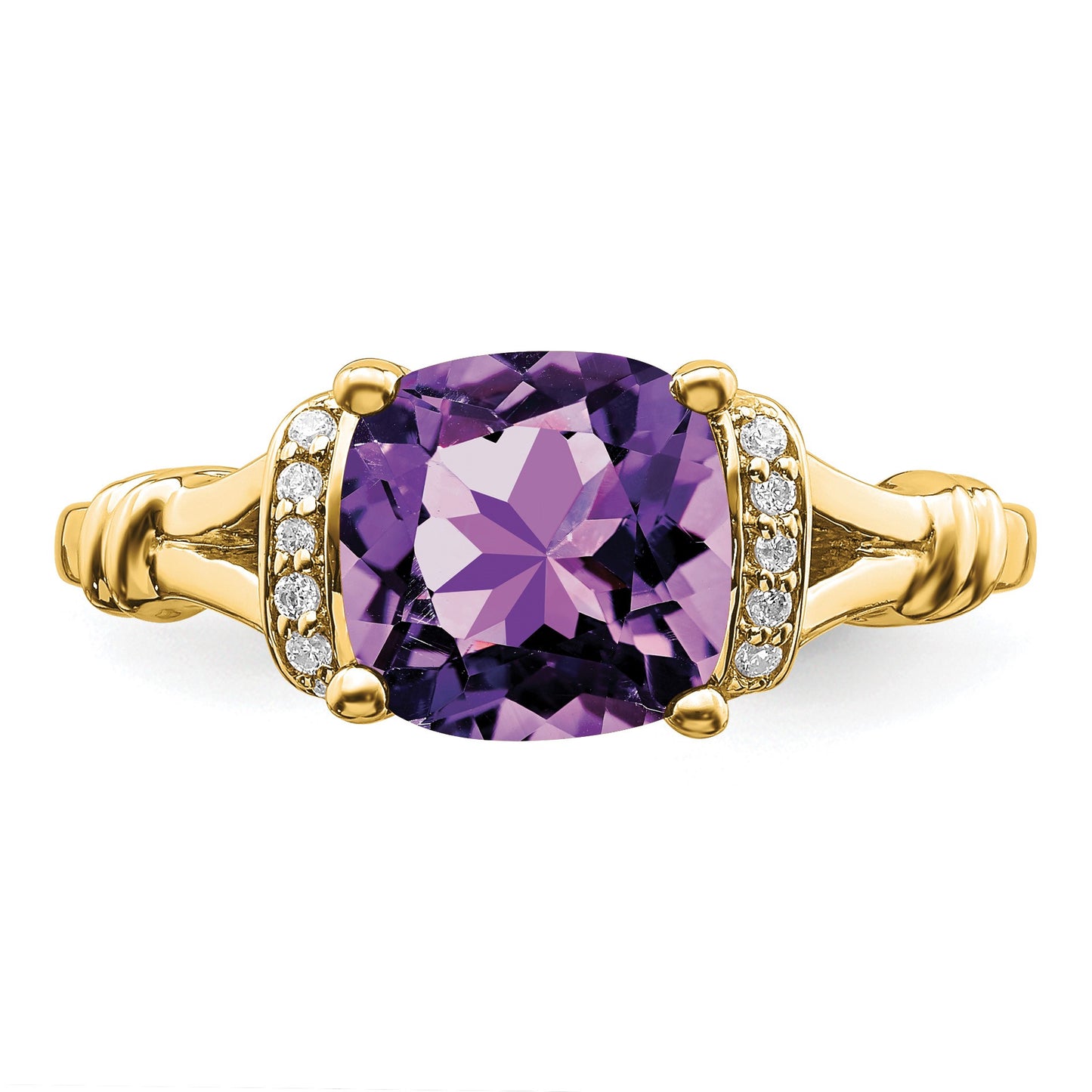 14k 8mm Cushion Amethyst and 1/8 carat Diamond Ring