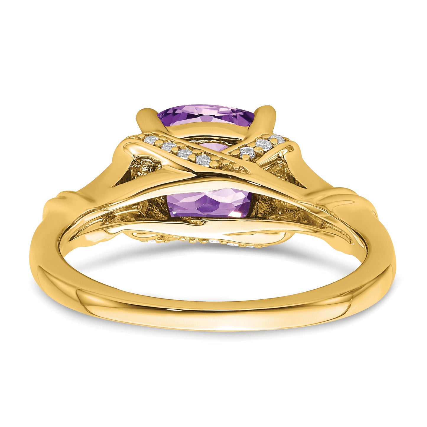 14k 8mm Cushion Amethyst and 1/8 carat Diamond Ring