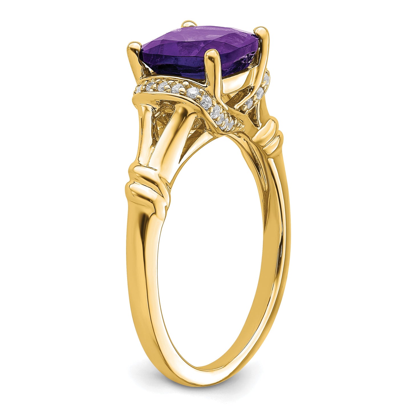 14k 8mm Cushion Amethyst and 1/8 carat Diamond Ring