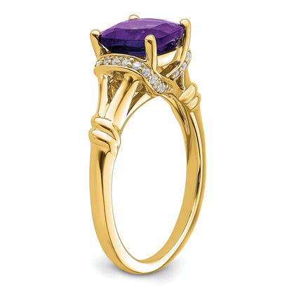 14k 8mm Cushion Amethyst and 1/8 carat Diamond Ring