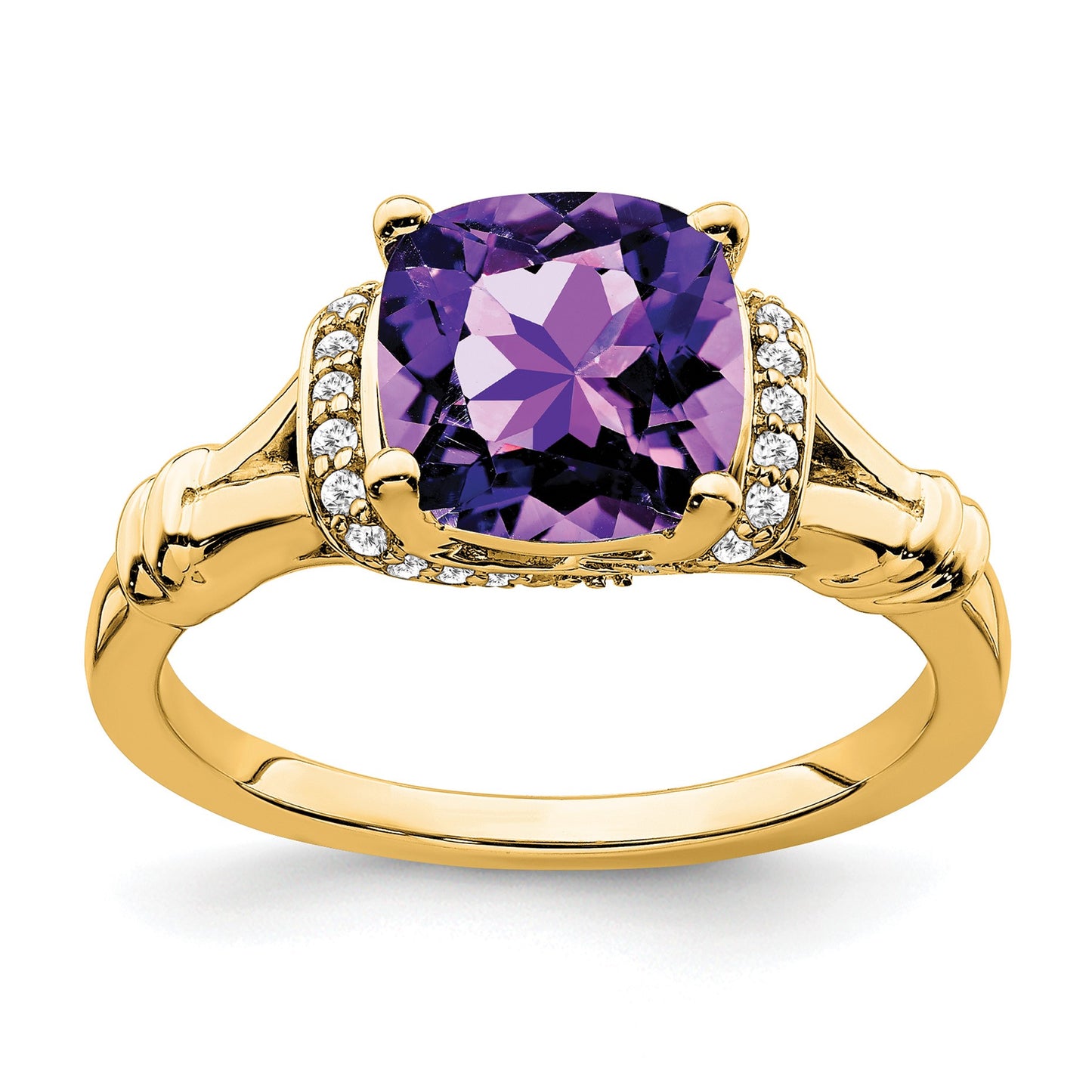 14k 8mm Cushion Amethyst and 1/8 carat Diamond Ring