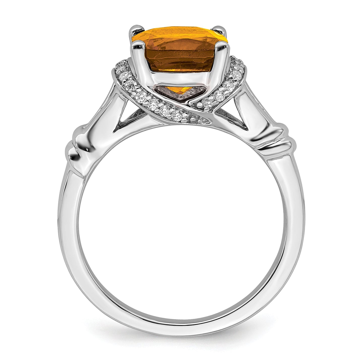 14k White Gold 8mm Cushion Citrine and 1/8 carat Diamond Ring