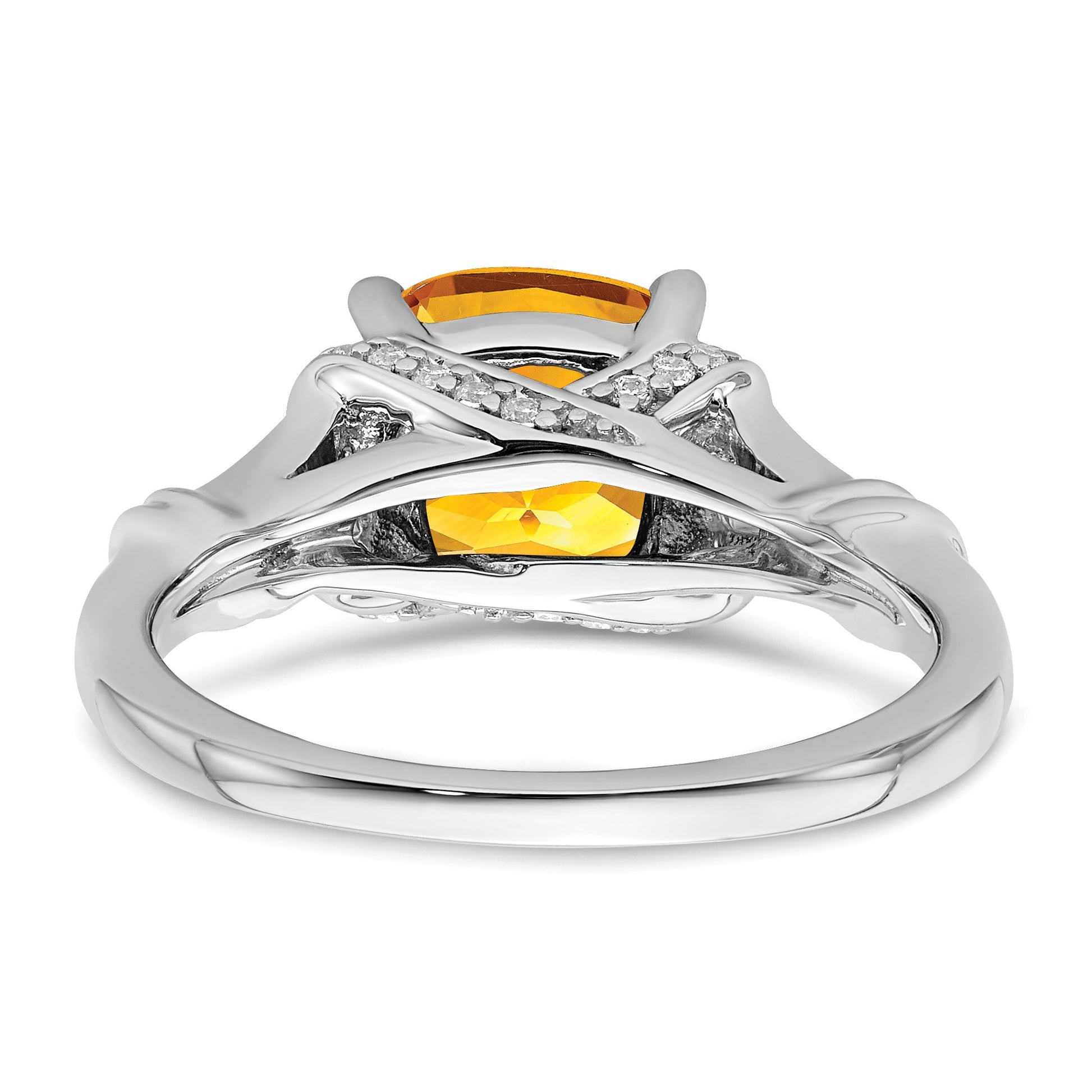 14k White Gold 8mm Cushion Citrine and 1/8 carat Diamond Ring