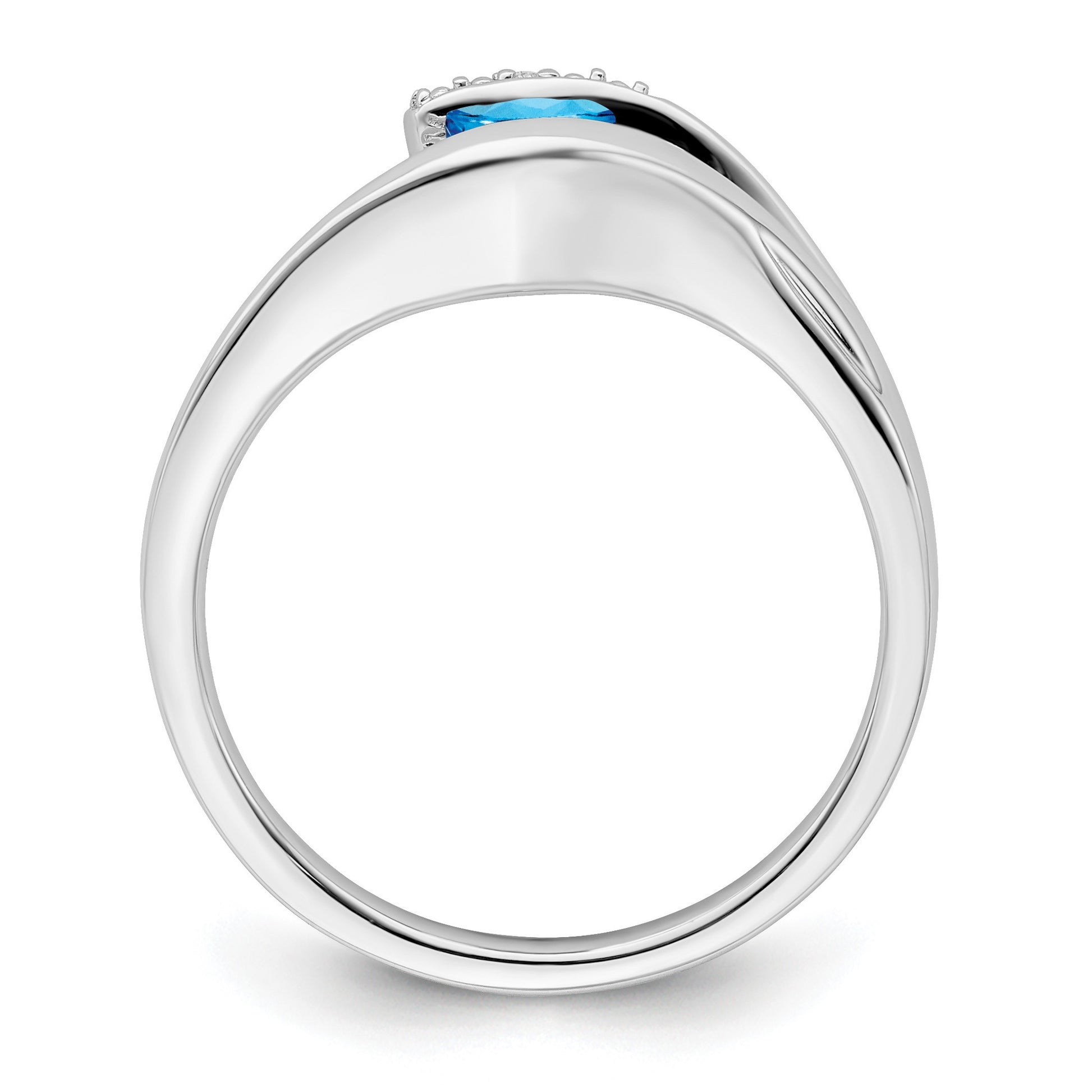 14k White Gold 4mm Trillion Blue Topaz and 1/2 point Diamond Ring