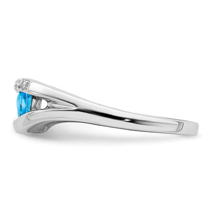 14k White Gold 4mm Trillion Blue Topaz and 1/2 point Diamond Ring
