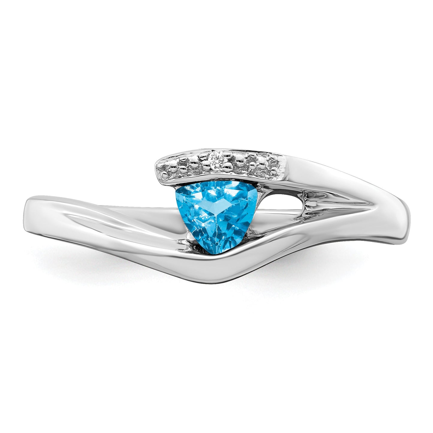 14k White Gold 4mm Trillion Blue Topaz and 1/2 point Diamond Ring