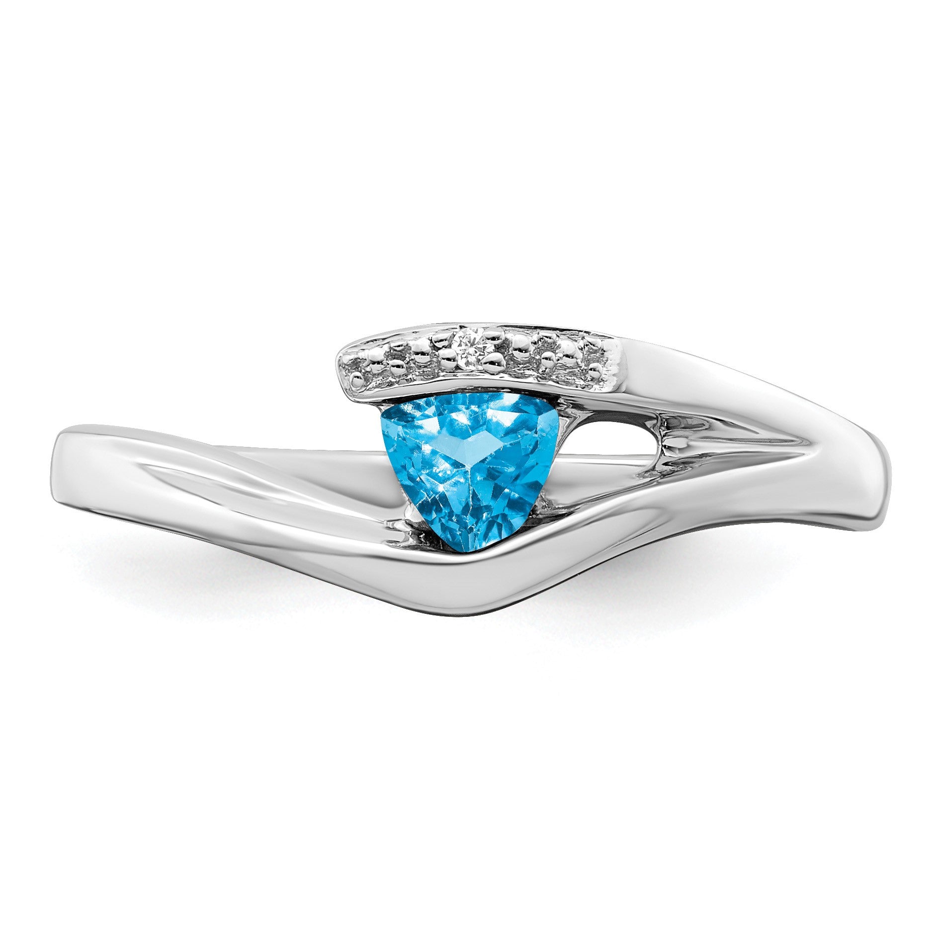 14k White Gold 4mm Trillion Blue Topaz and 1/2 point Diamond Ring