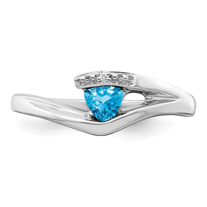 14k White Gold 4mm Trillion Blue Topaz and 1/2 point Diamond Ring