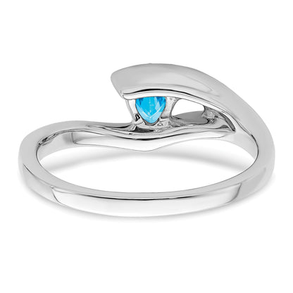 14k White Gold 4mm Trillion Blue Topaz and 1/2 point Diamond Ring