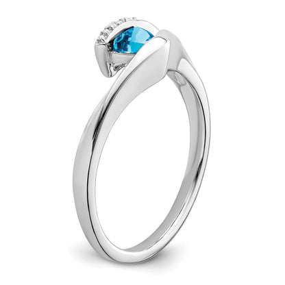 14k White Gold 4mm Trillion Blue Topaz and 1/2 point Diamond Ring