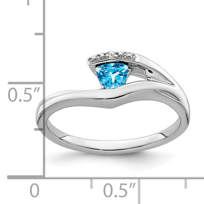 14k White Gold 4mm Trillion Blue Topaz and 1/2 point Diamond Ring