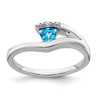 14k White Gold 4mm Trillion Blue Topaz and 1/2 point Diamond Ring