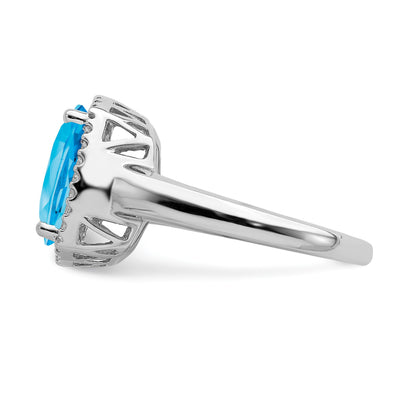 14k White Gold 11mm Cushion Blue Topaz and 1/8 carat Diamond Ring