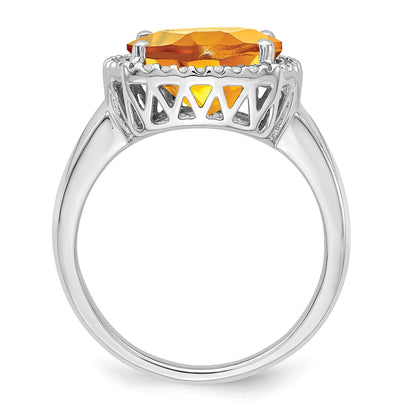 14k White Gold 11mm Citrine and 1/8 carat Diamond Ring
