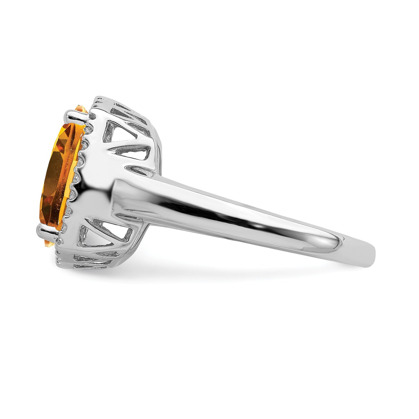 14k White Gold 11mm Citrine and 1/8 carat Diamond Ring