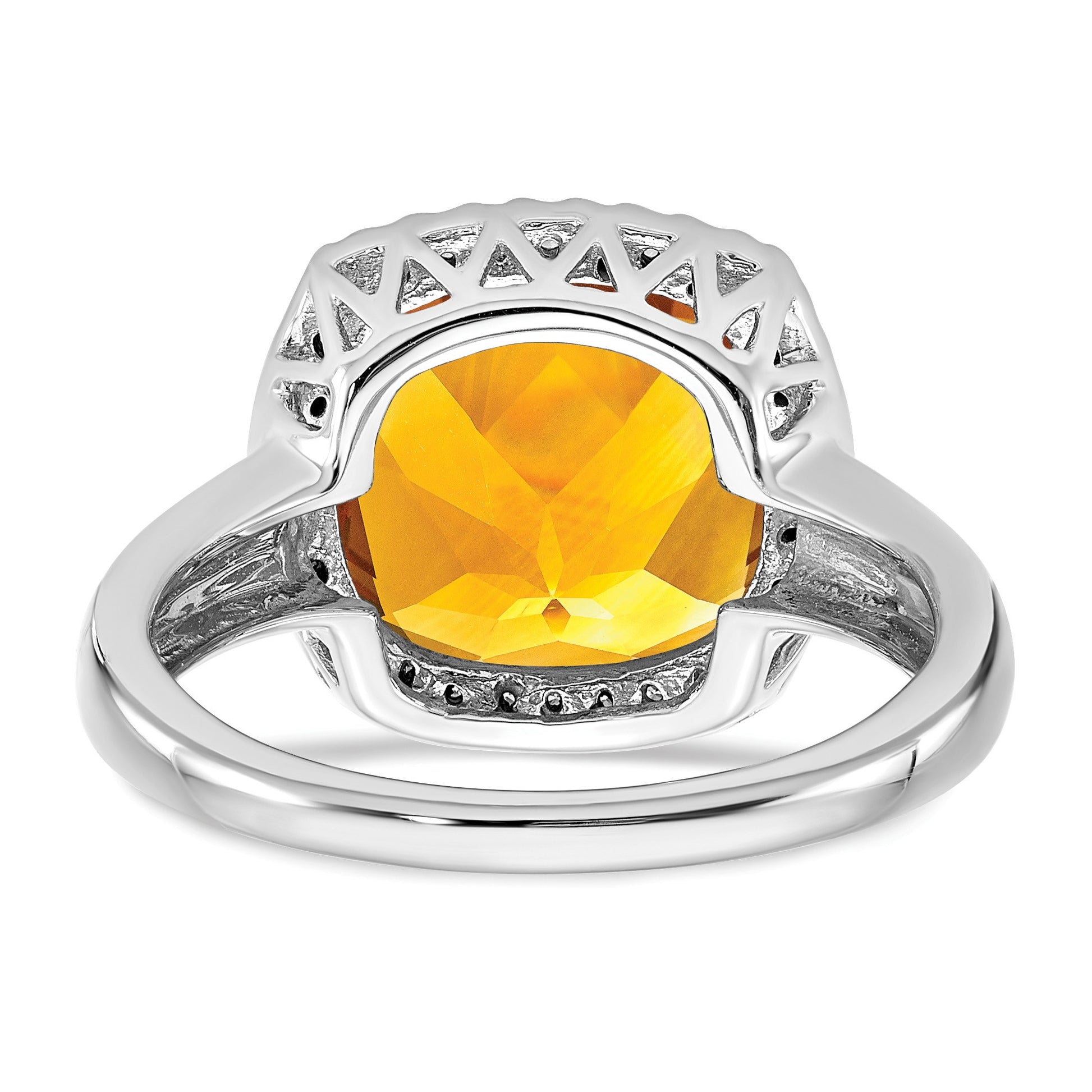 14k White Gold 11mm Citrine and 1/8 carat Diamond Ring