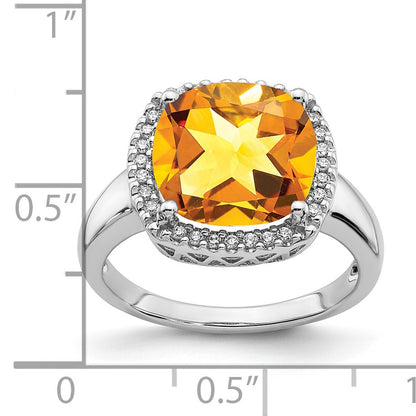 14k White Gold 11mm Citrine and 1/8 carat Diamond Ring