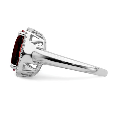 14k White Gold 11mm Garnet and 1/8 carat Diamond Ring