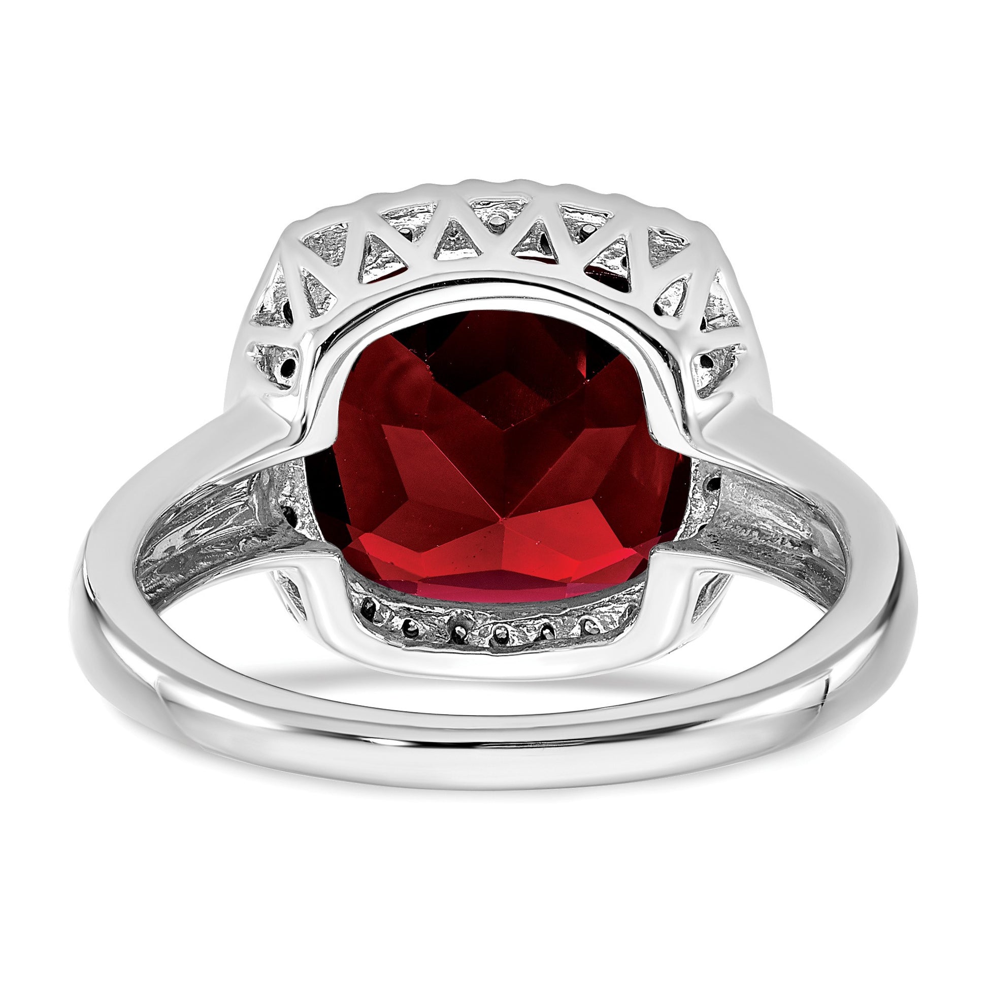 14k White Gold 11mm Garnet and 1/8 carat Diamond Ring