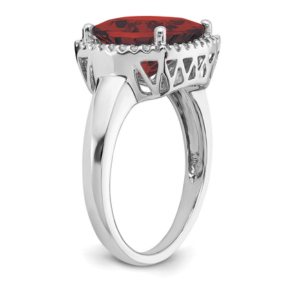 14k White Gold 11mm Garnet and 1/8 carat Diamond Ring