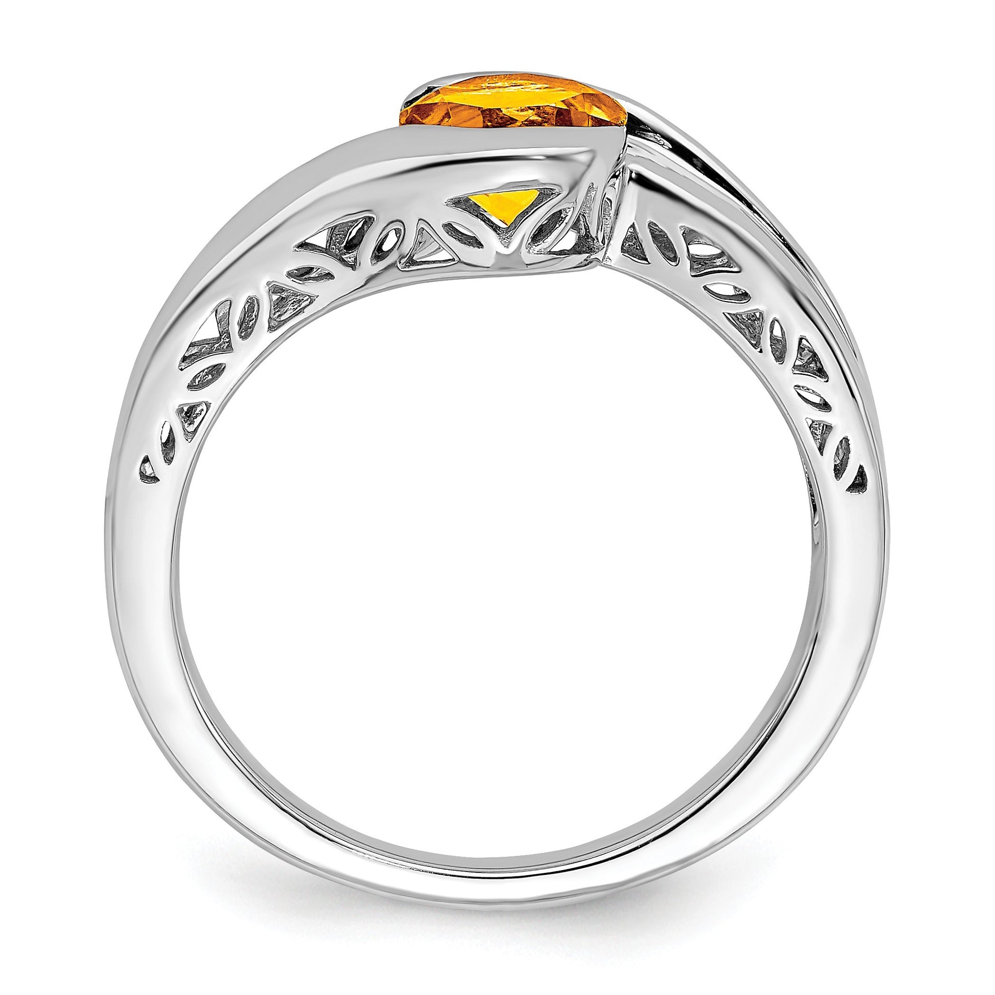 14k White Gold 6mm Round Citrine Bypass Ring