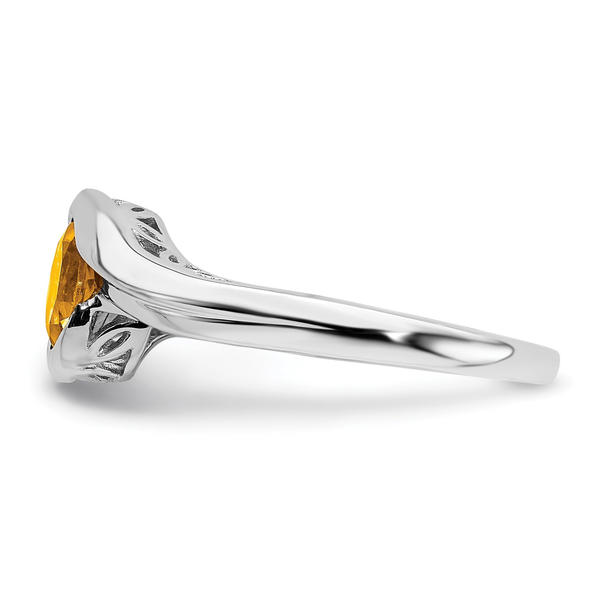 14k White Gold 6mm Round Citrine Bypass Ring