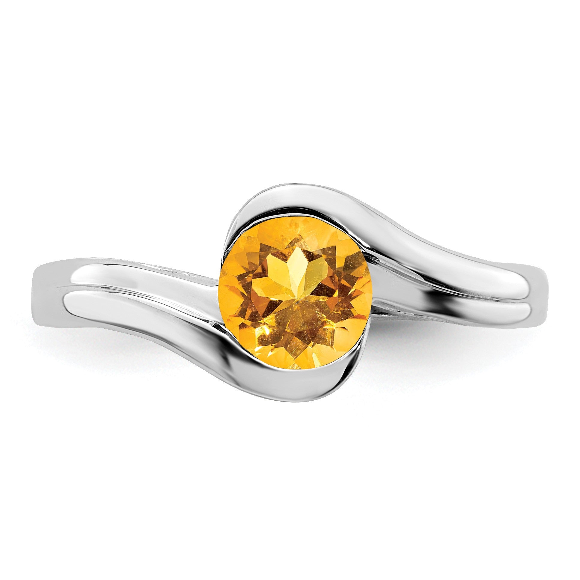 14k White Gold 6mm Round Citrine Bypass Ring