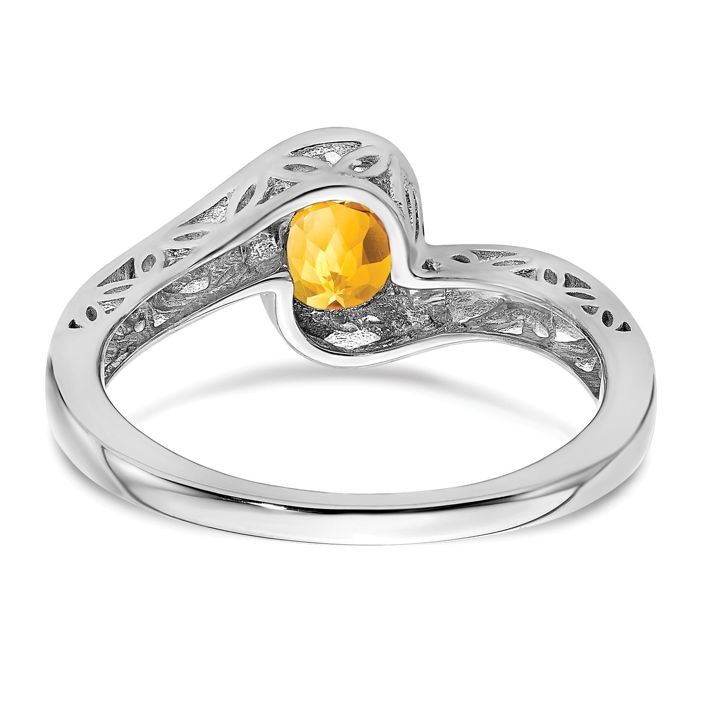 14k White Gold 6mm Round Citrine Bypass Ring