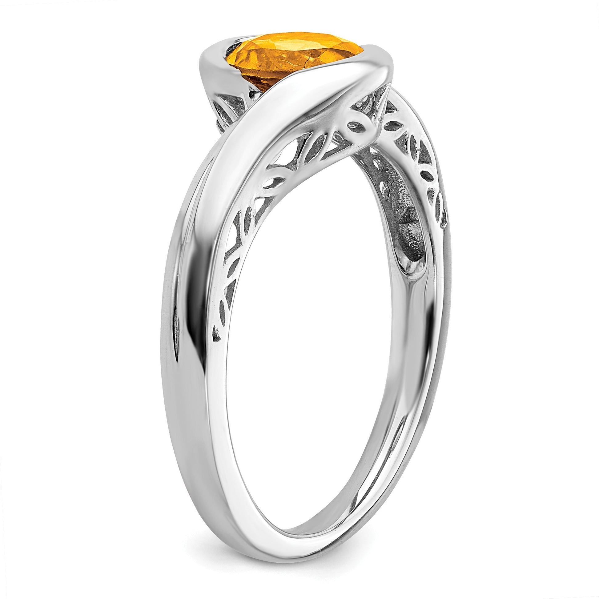 14k White Gold 6mm Round Citrine Bypass Ring
