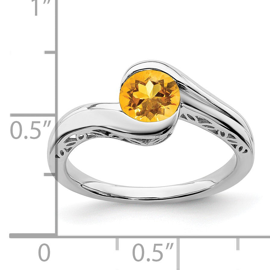 14k White Gold 6mm Round Citrine Bypass Ring