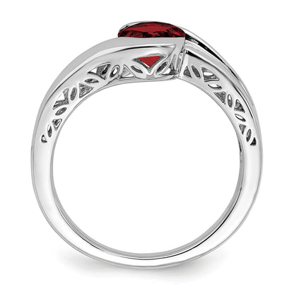 14k White Gold 6mm Round Garnet Bypass Ring