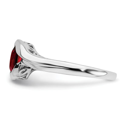 14k White Gold 6mm Round Garnet Bypass Ring
