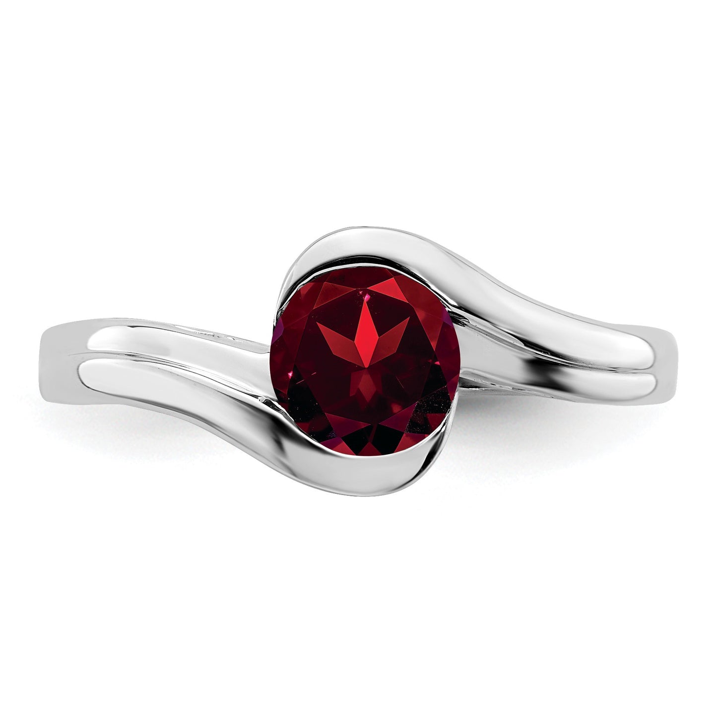 14k White Gold 6mm Round Garnet Bypass Ring