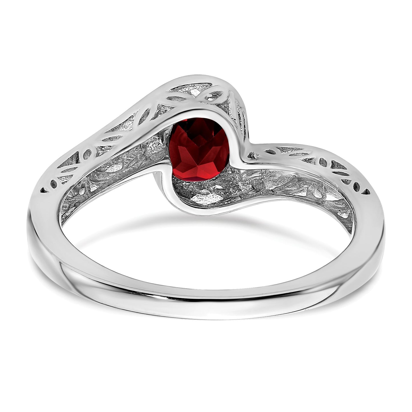 14k White Gold 6mm Round Garnet Bypass Ring