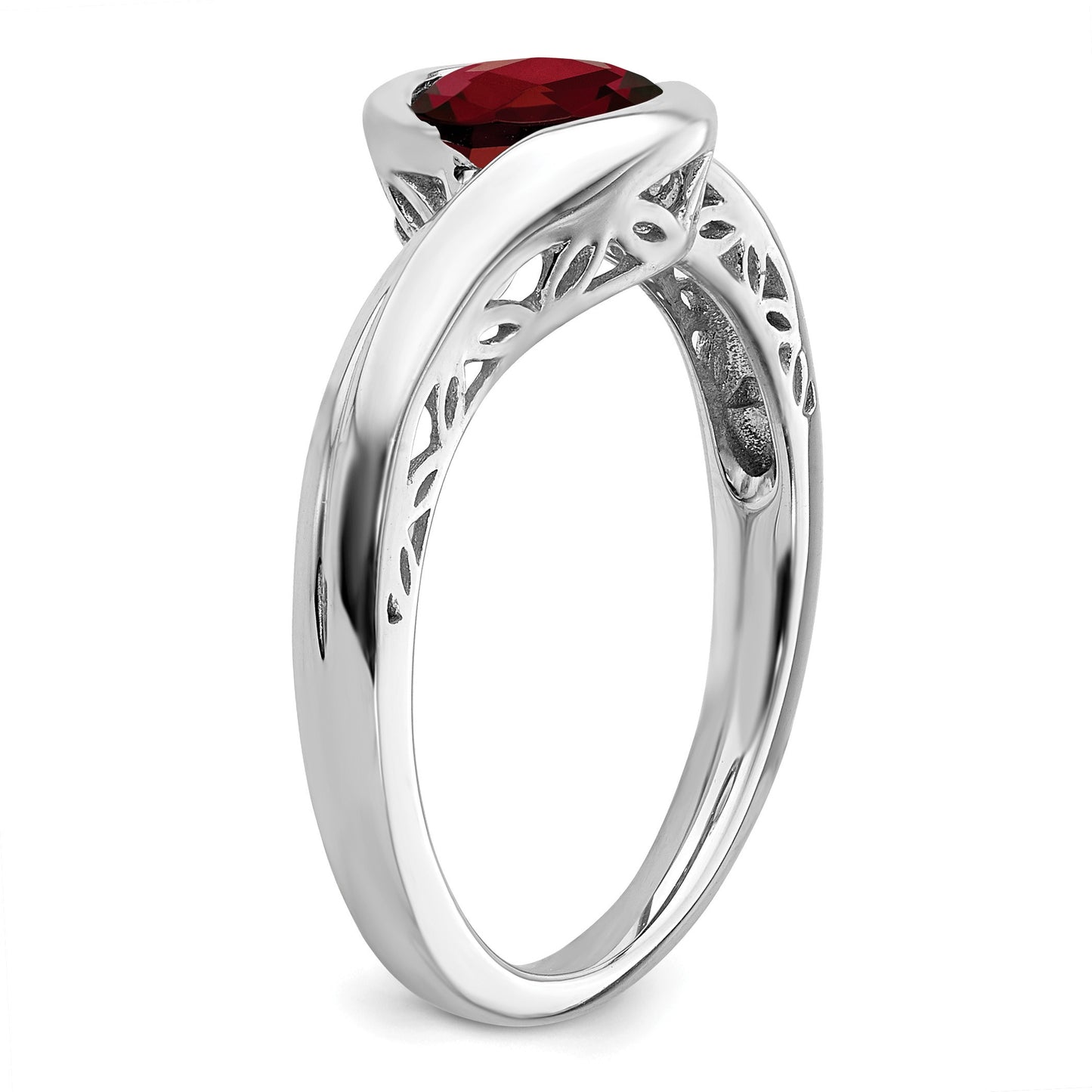14k White Gold 6mm Round Garnet Bypass Ring