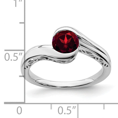 14k White Gold 6mm Round Garnet Bypass Ring