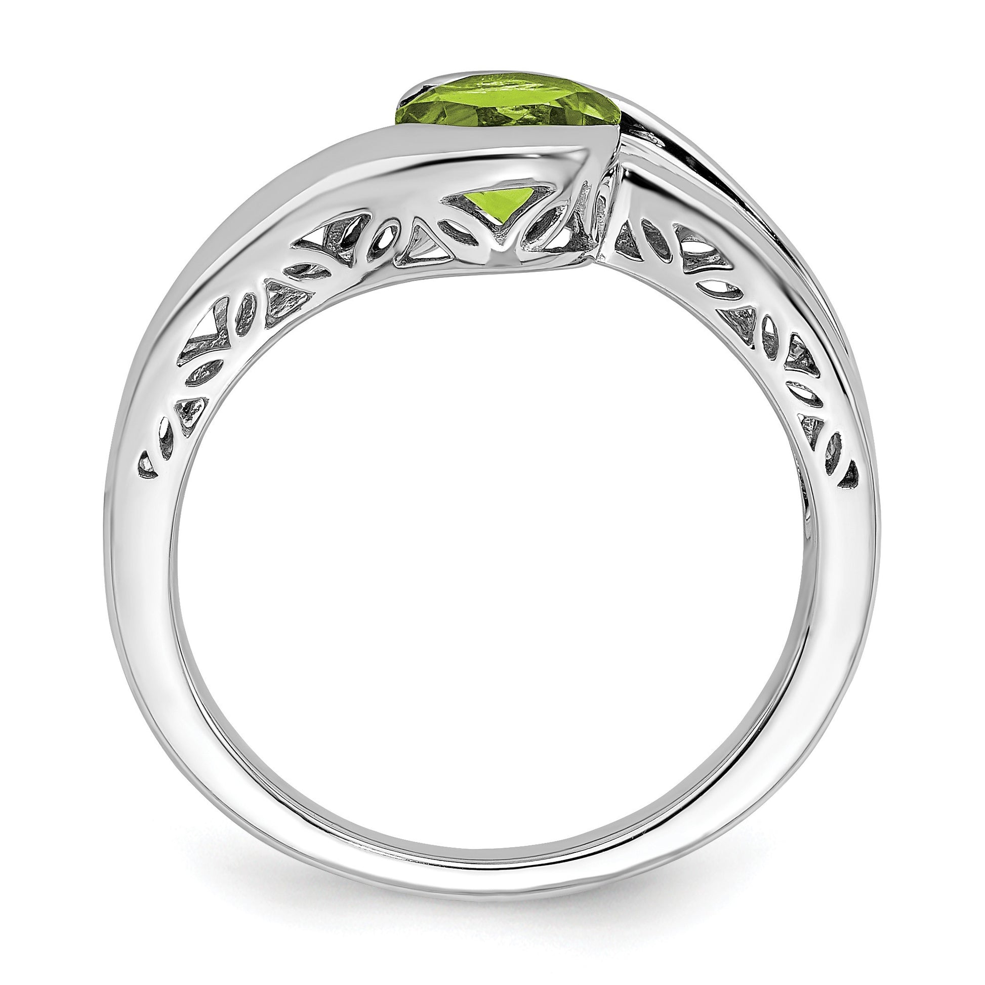 14k White Gold 6mm Round Peridot Bypass Ring