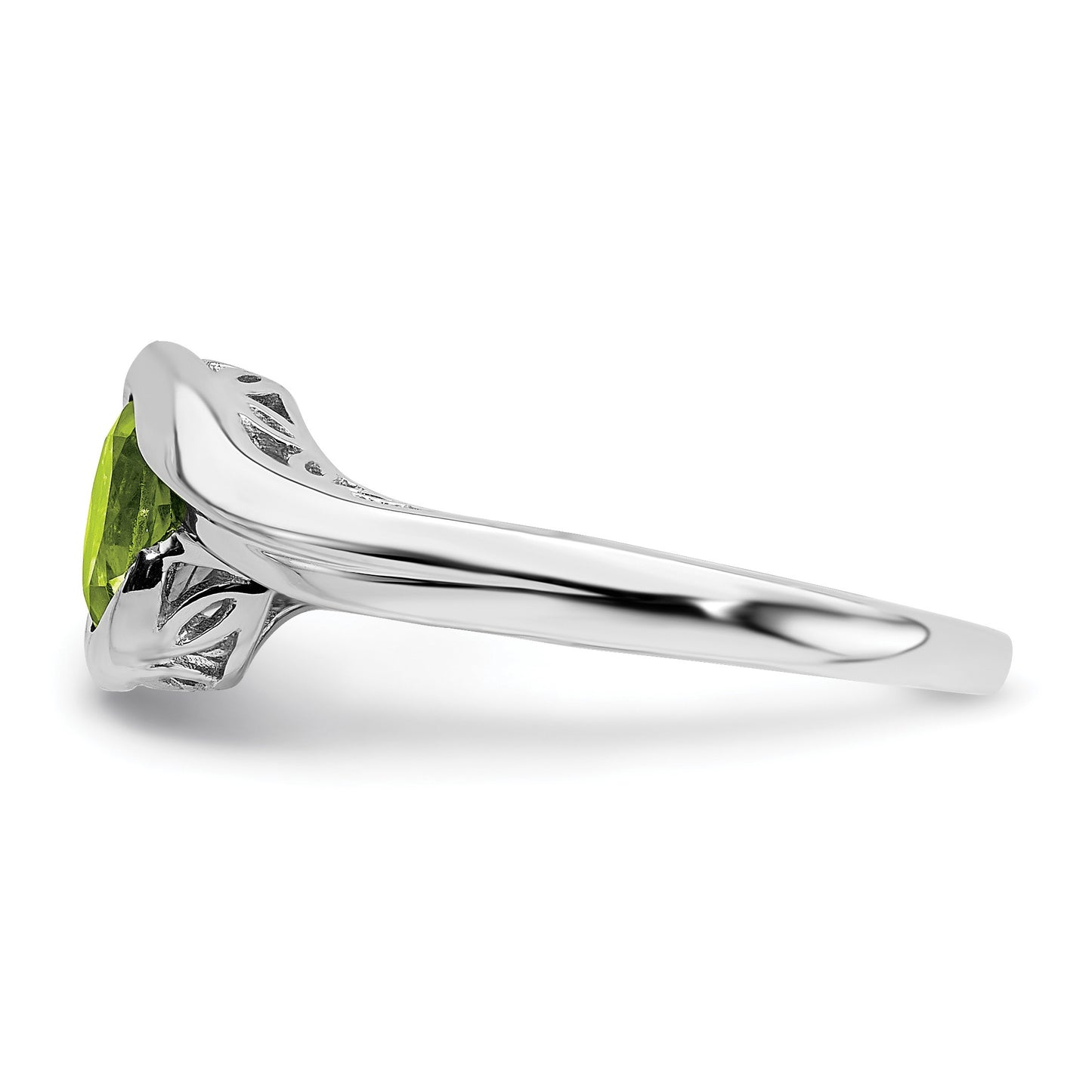 14k White Gold 6mm Round Peridot Bypass Ring