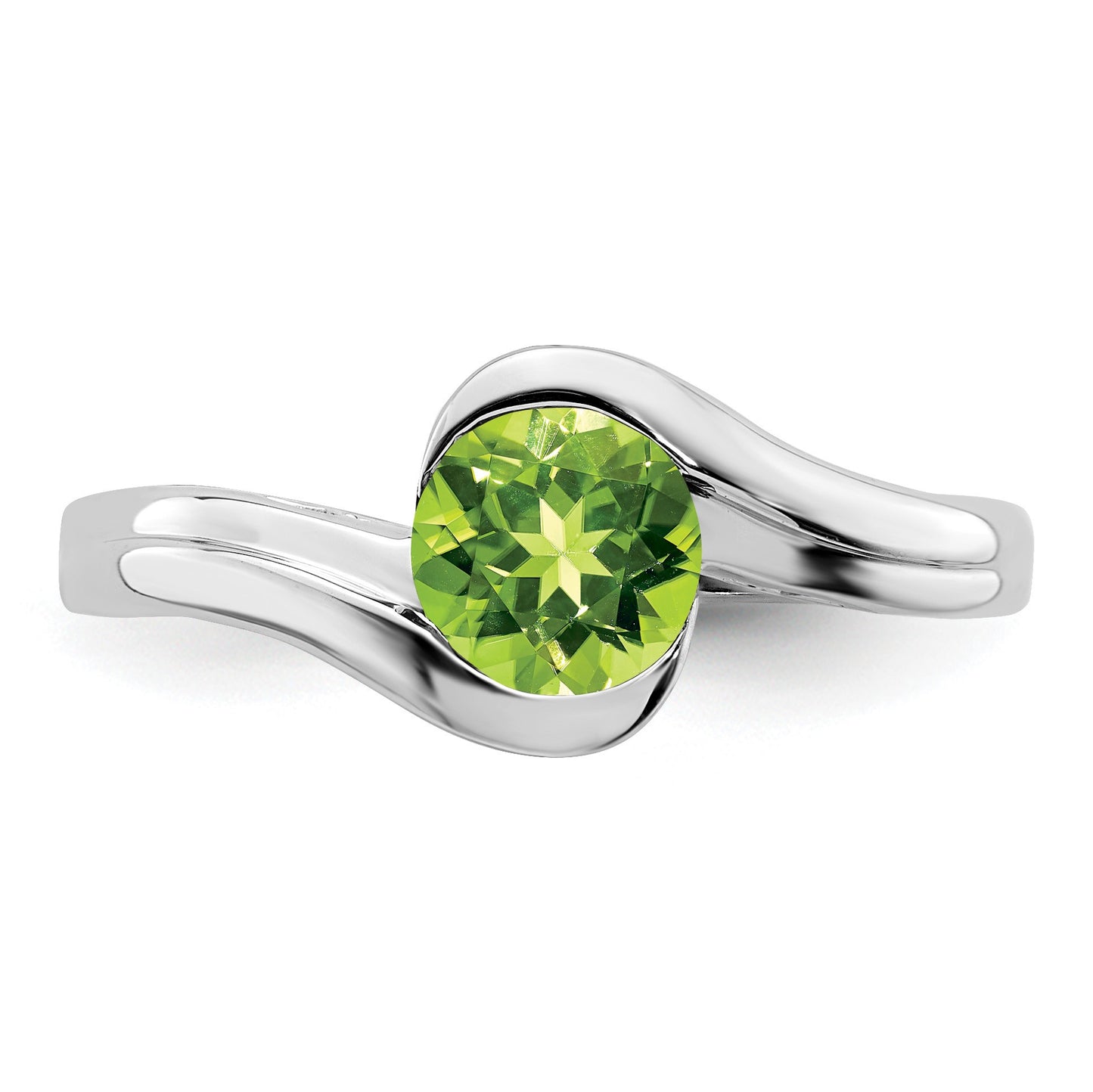 14k White Gold 6mm Round Peridot Bypass Ring