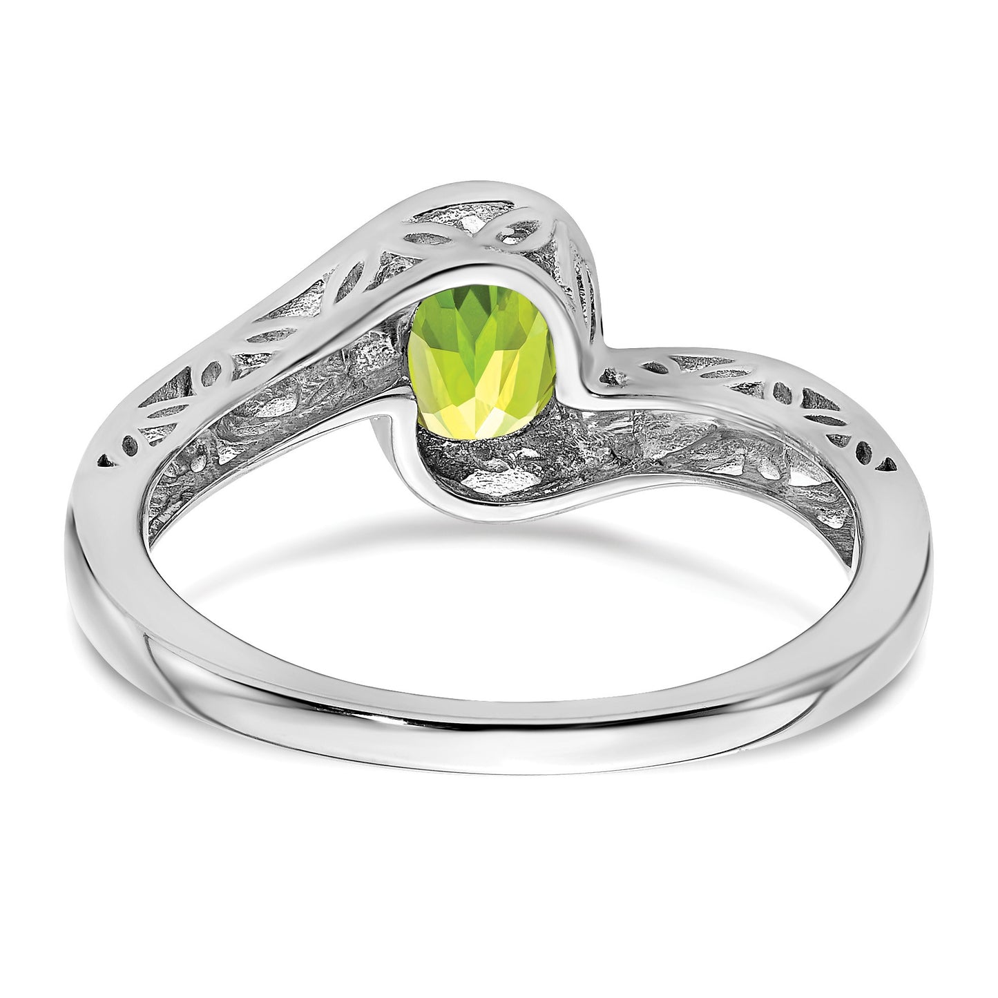 14k White Gold 6mm Round Peridot Bypass Ring