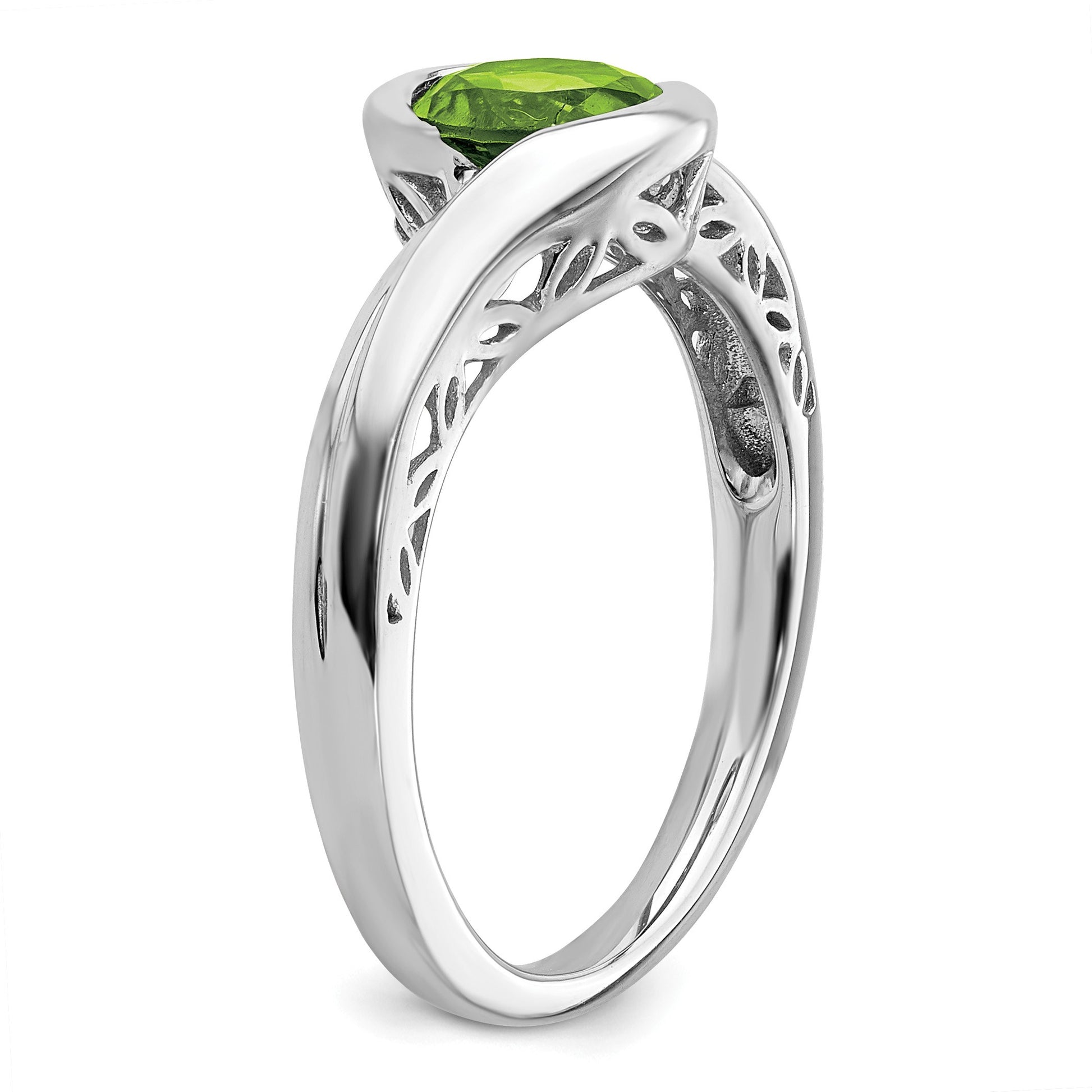 14k White Gold 6mm Round Peridot Bypass Ring