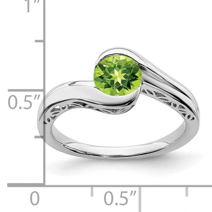 14k White Gold 6mm Round Peridot Bypass Ring